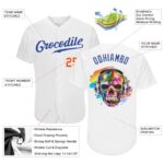 Men's Custom White Royal-Orange Authentic Skull Fashion Baseball Jersey - Image 4