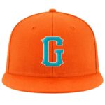 Custom Orange Aqua-White Stitched Adjustable Snapback Hat - Image 2