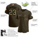 Men's Custom Olive Camo-Black Authentic Salute To Service American Flag Fashion Baseball Jersey - Image 4