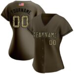 Men's Custom Olive Camo-Black Authentic Salute To Service American Flag Fashion Baseball Jersey - Image 2