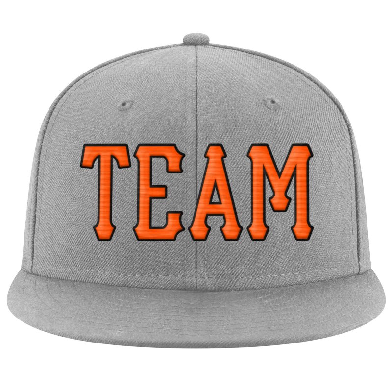 511e02a4aeca54ad2b9999cfb7c71b0c Custom Gray Orange-Black Stitched Adjustable Snapback Hat - Image 1