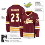 Men's Custom Burgundy White-Gold Hockey Jersey - Image 3