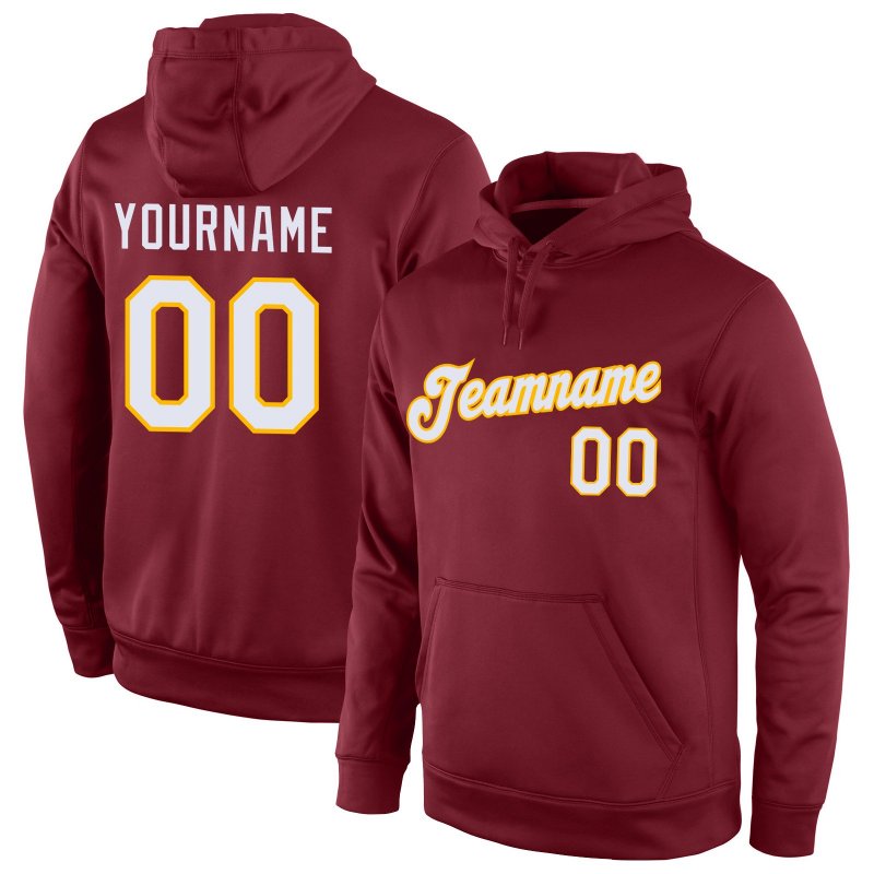 674845917bedb7e6db7cb29e61549379 Men's Custom Stitched Burgundy White-Gold Sports Pullover Sweatshirt Hoodie - Image 1