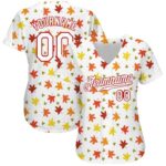 Men's Custom White White-Red 3D Pattern Design "Autumn Leaves" Authentic Baseball Jersey - Image 2