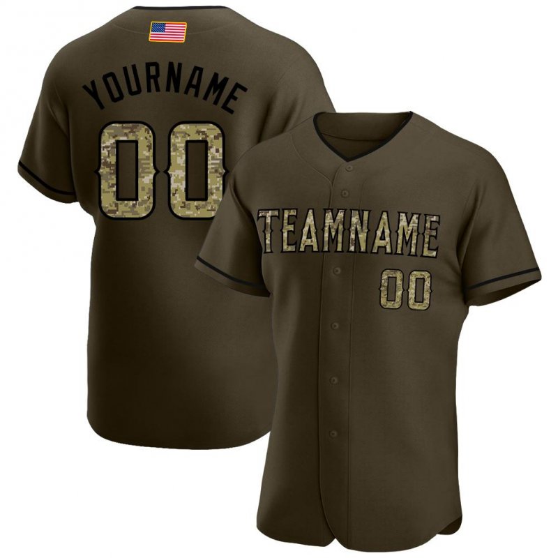 85d16df1b2344598a3e688c8335489f0 Men's Custom Olive Camo-Black Authentic Salute To Service American Flag Fashion Baseball Jersey - Image 1