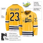 Men's Custom Gold Navy-White Hockey Jersey - Image 3