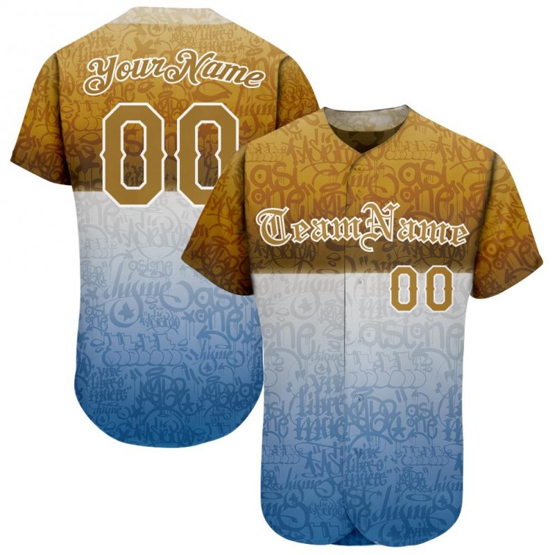 8eb79468052dfb6854e54b5402c8a467 Men's Custom Graffiti Pattern Gold-White 3D "Chicano" Authentic Baseball Jersey - Image 1