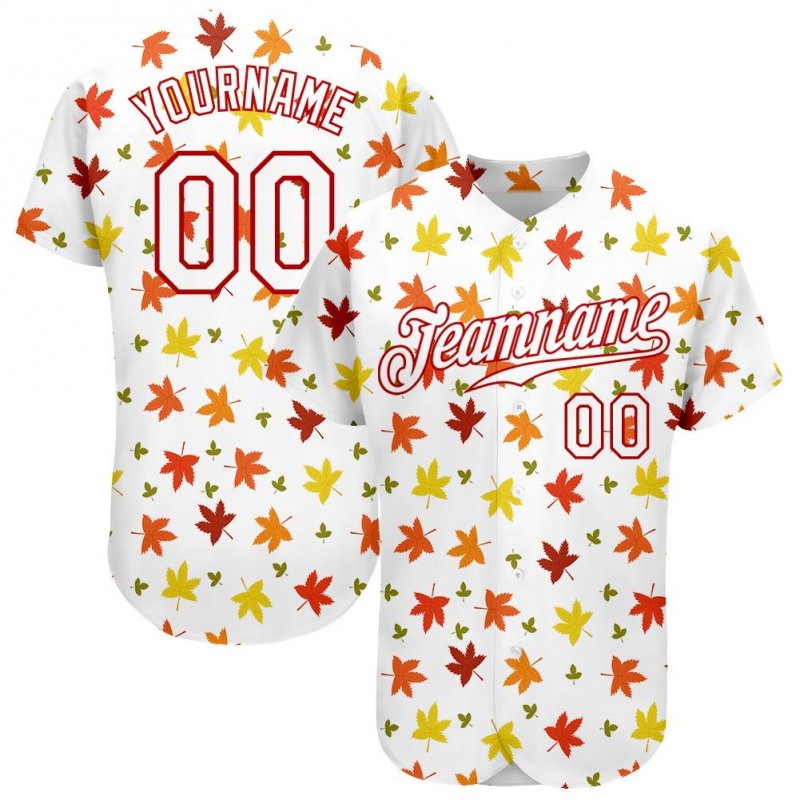 b2aff8cea39a0809fe80fd5dbd698485 Men's Custom White White-Red 3D Pattern Design "Autumn Leaves" Authentic Baseball Jersey - Image 1