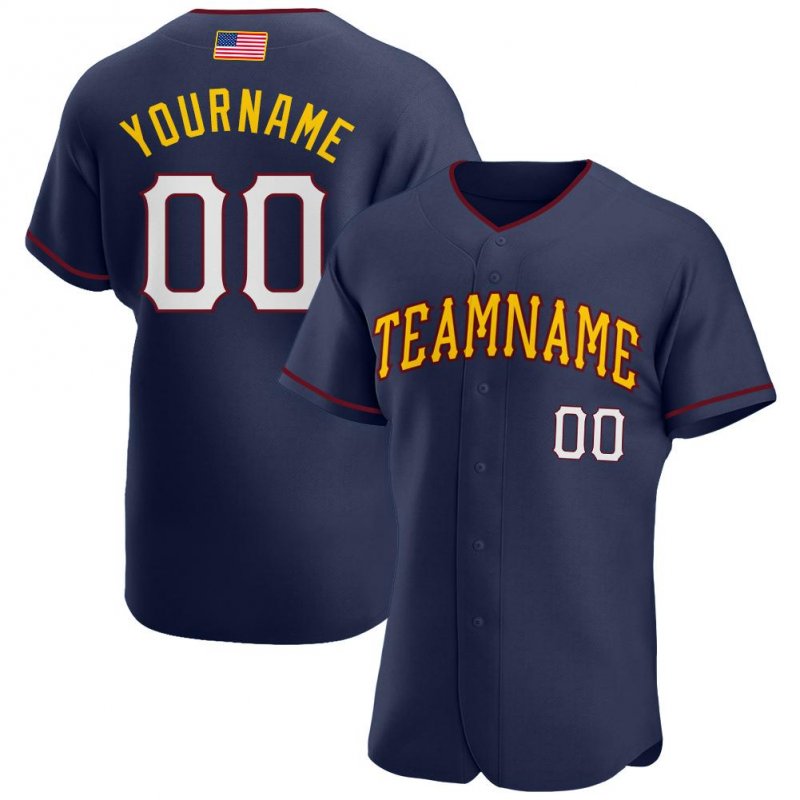 ba08f2fb3ba7400aa7c3b0ba1bb90693 Men's Custom Navy White-Gold Authentic American Flag Fashion Baseball Jersey - Image 1