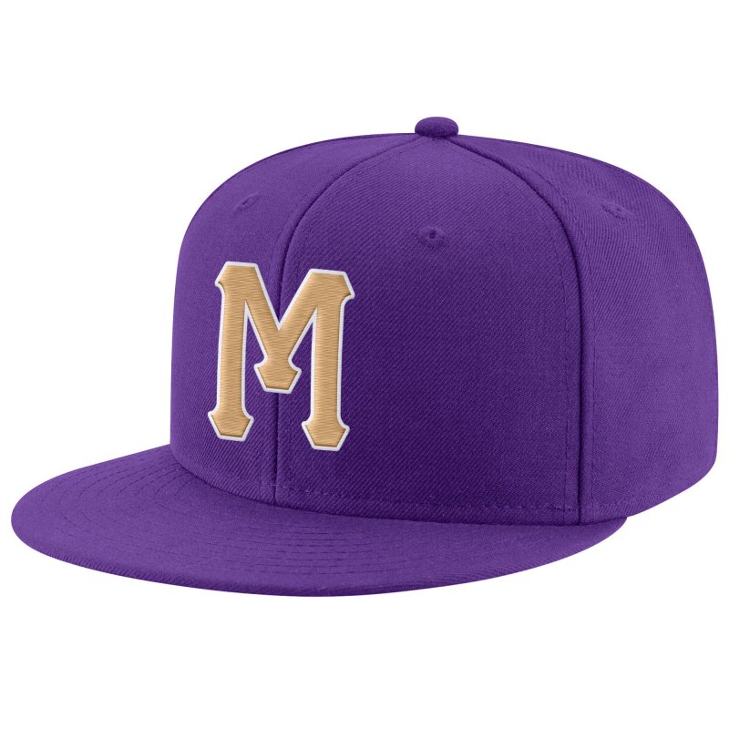 c385ca824e7133dc36024179a4b70f53 Custom Purple Old Gold-White Stitched Adjustable Snapback Hat - Image 1