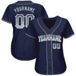 Men's Custom Navy Silver-White Authentic Drift Fashion Baseball Jersey - Image 2