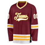Men's Custom Burgundy White-Gold Hockey Jersey - Image 2