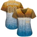 Men's Custom Graffiti Pattern Gold-White 3D "Chicano" Authentic Baseball Jersey - Image 2