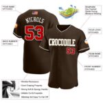Men's Custom Brown Red-Cream Authentic American Flag Fashion Baseball Jersey - Image 3