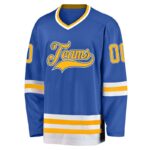 Men's Custom Blue Gold-Cream Hockey Jersey - Image 2