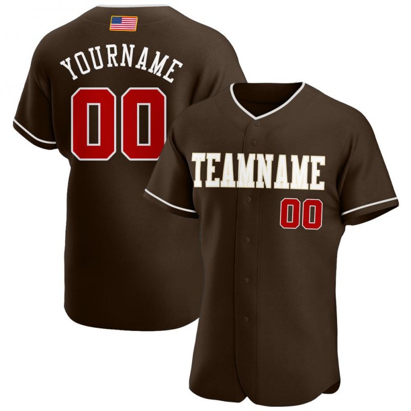 e1272f126390a2fe28e127ca5d725ac7 Men's Custom Brown Red-Cream Authentic American Flag Fashion Baseball Jersey - Image 1